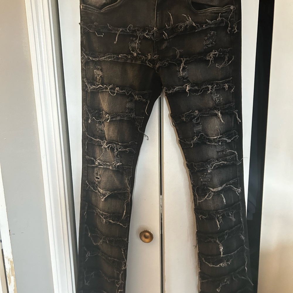 Black stacked skinny jeans